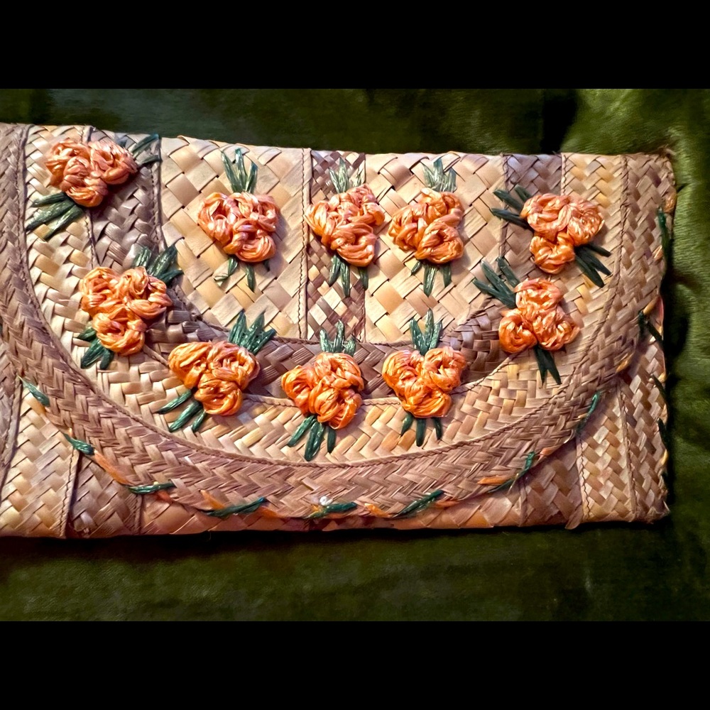 Unique one-of-a-kind floral handwoven clutch